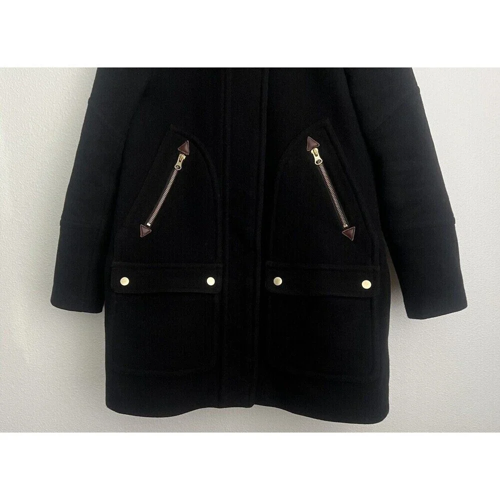 J Crew Cocoon Coat Italian Stadium Cloth Nello Gori Hooded Wool Black Heavy 2 - Picture 3 of 9